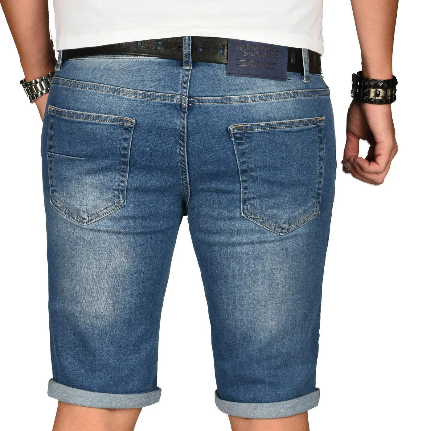 Alessandro Salvarini Designer Jeans Shorts Herren Schwarz Used W29