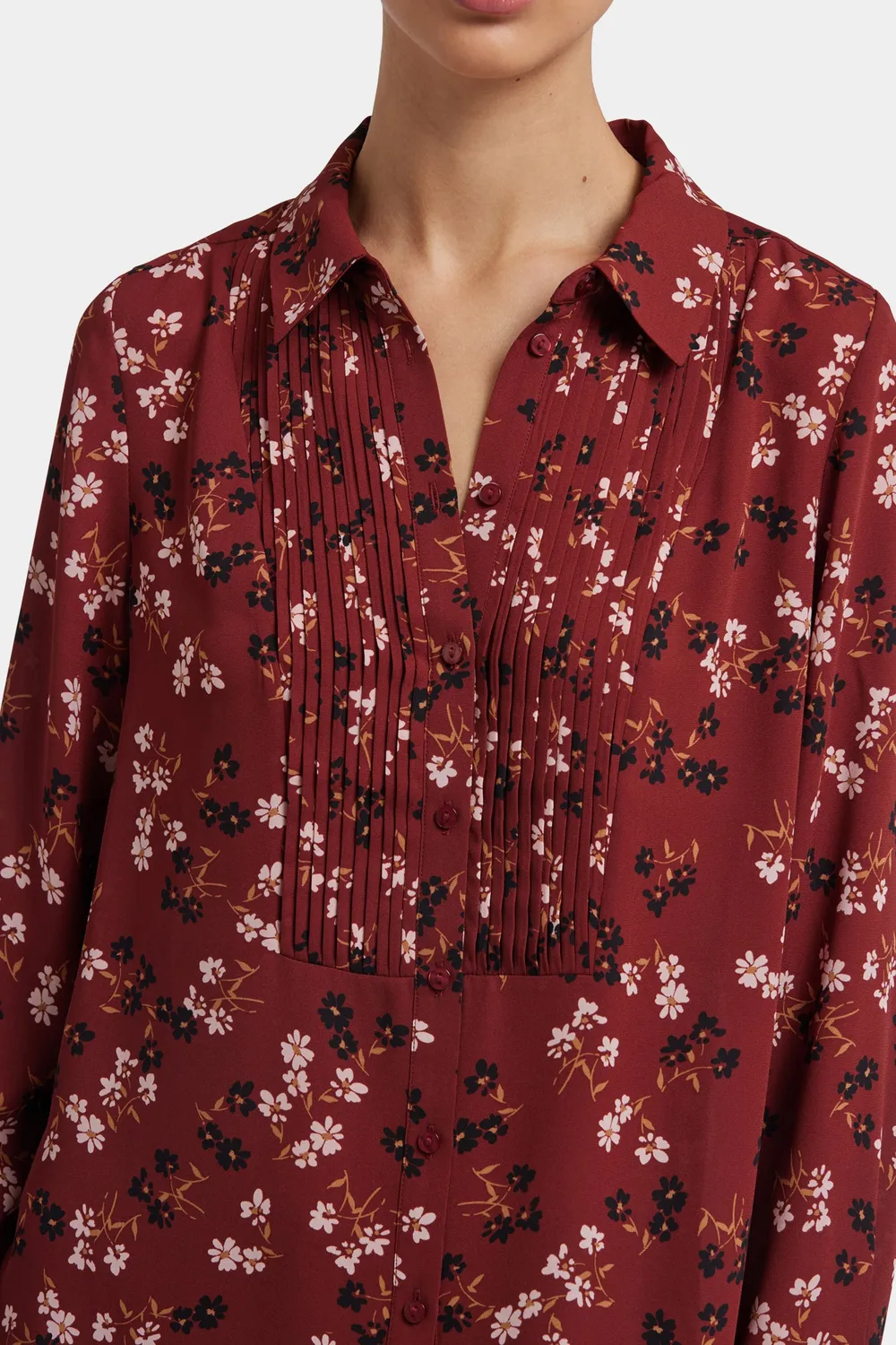 NYDJ Tuxedo Blouse Bluse Bienvenue Langarm Plissee