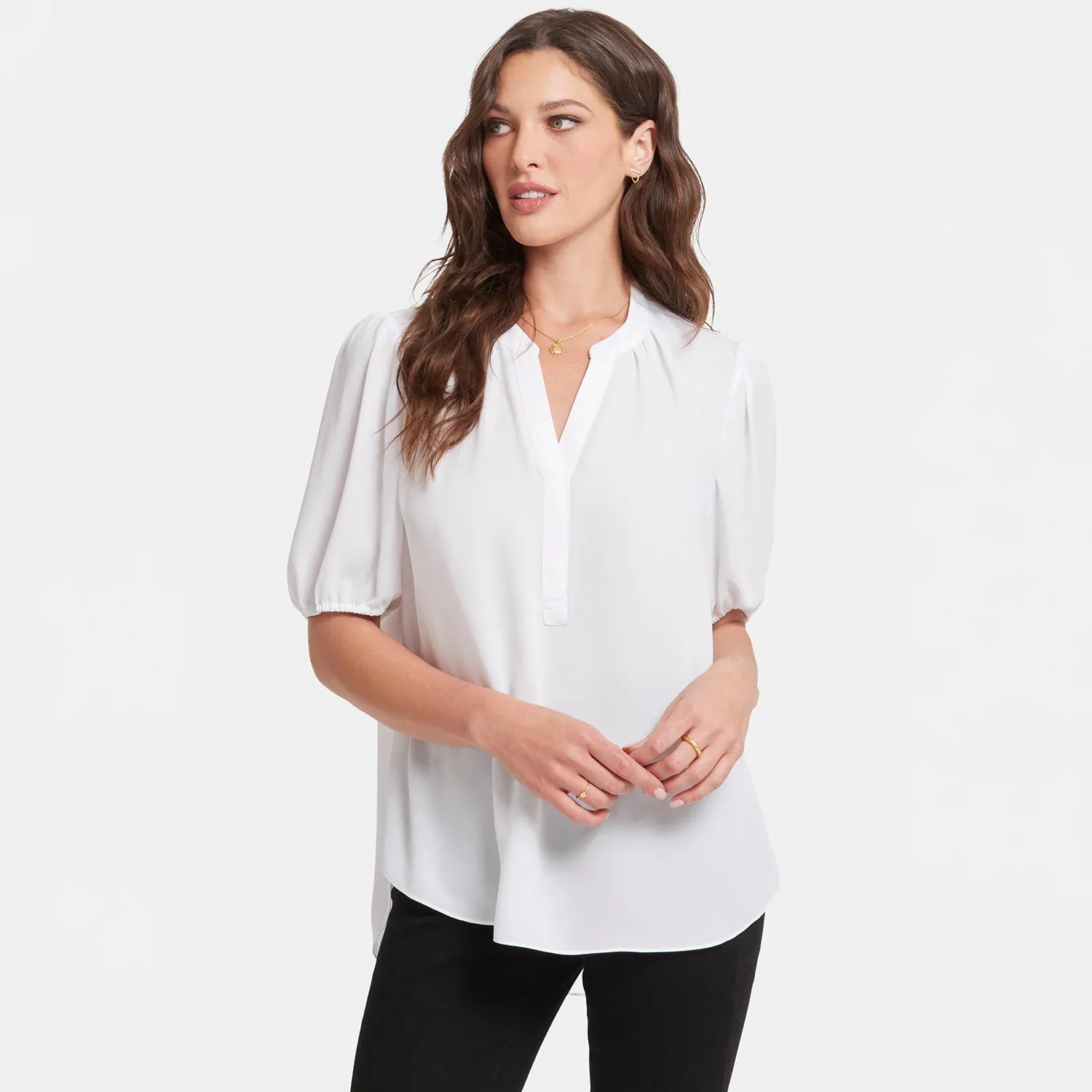 NYDJ Popover Bluse Optic White Puffärmel kurz