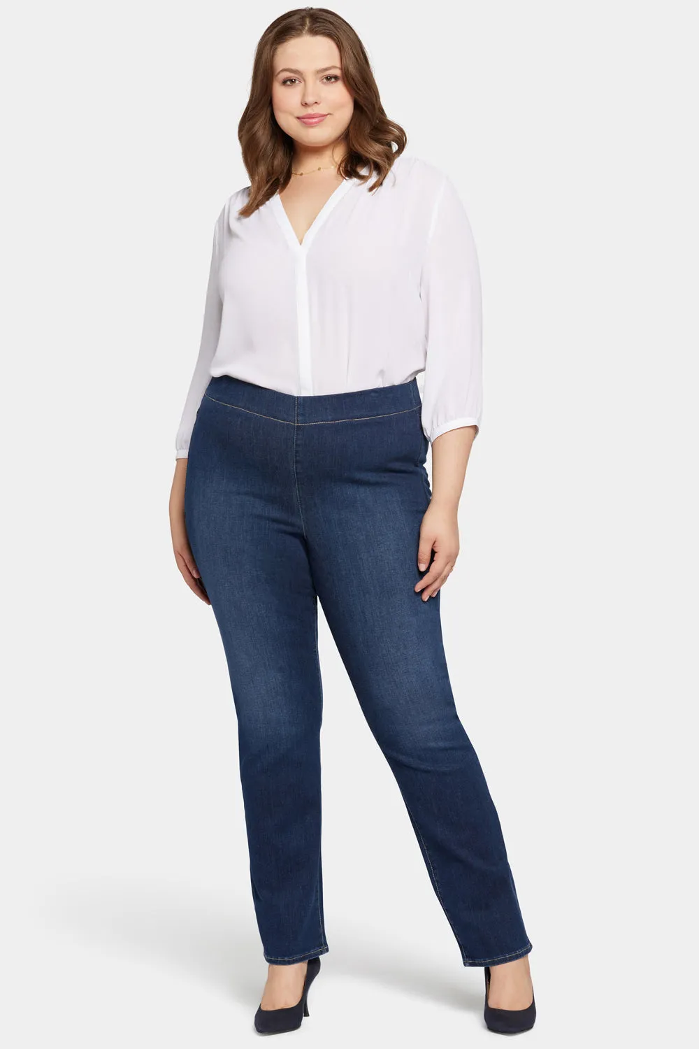 NYDJ Pull-On Straight Jeans Plus Wonderland blau