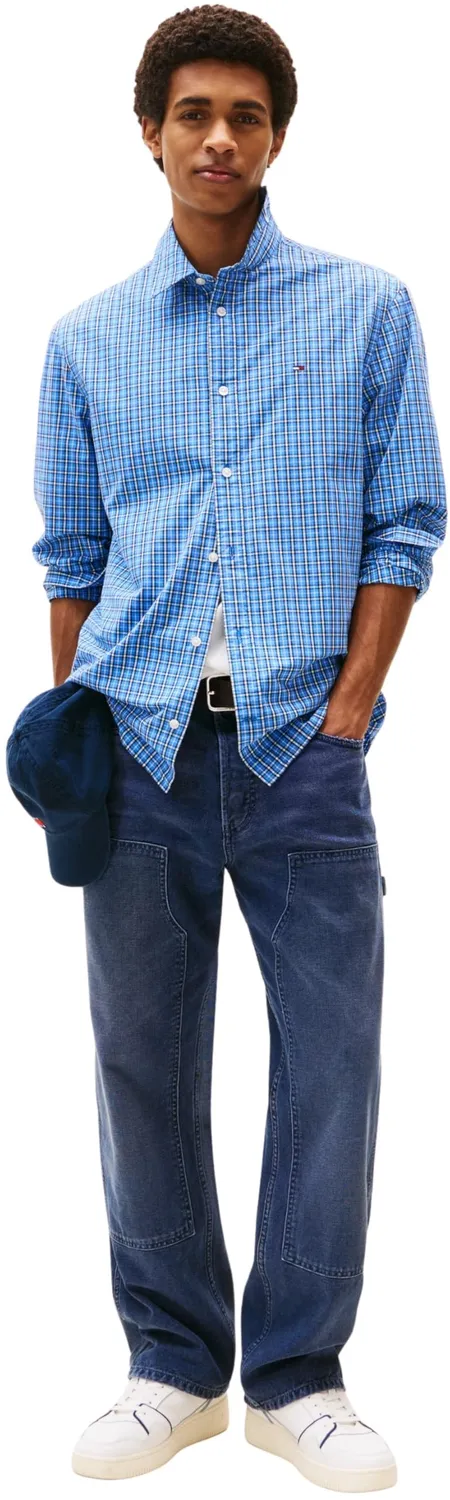 Tommy Jeans TJM Essnt Poplin Herren Hemd XXL Check Blau