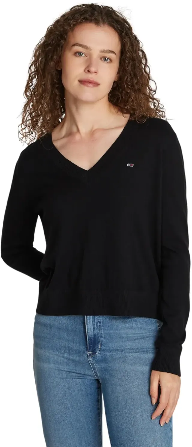 Tommy Jeans V-Ausschnitt Pullover XL Schwarz Strick