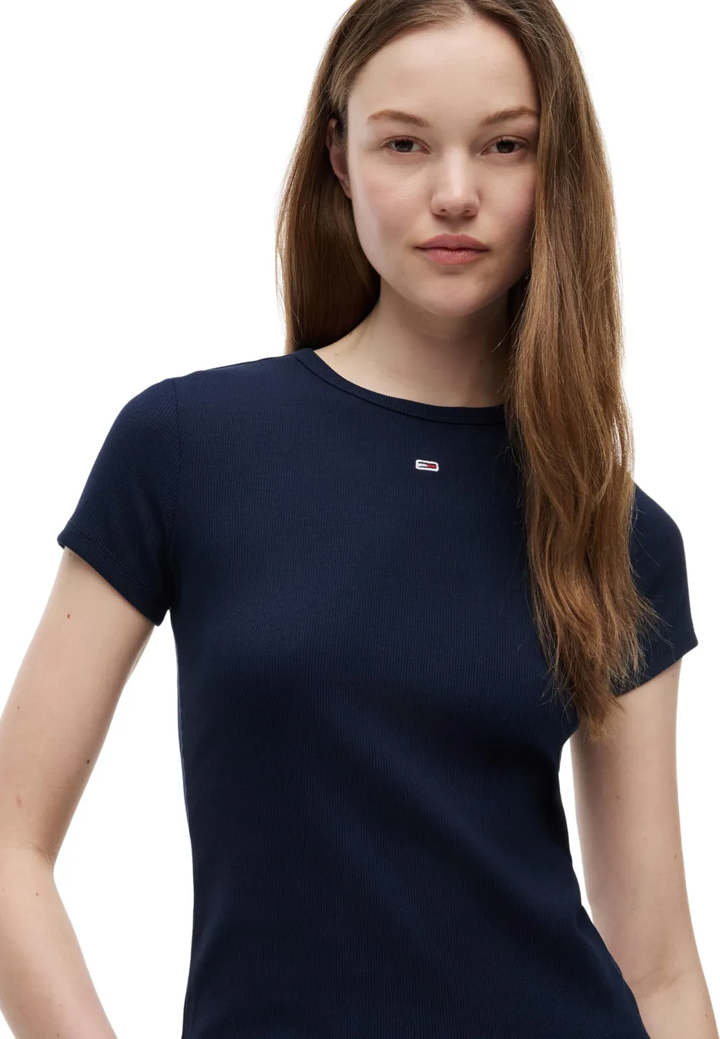 Tommy Jeans Essential Rib Slim Fit T-Shirt Damen Weiß Ripp