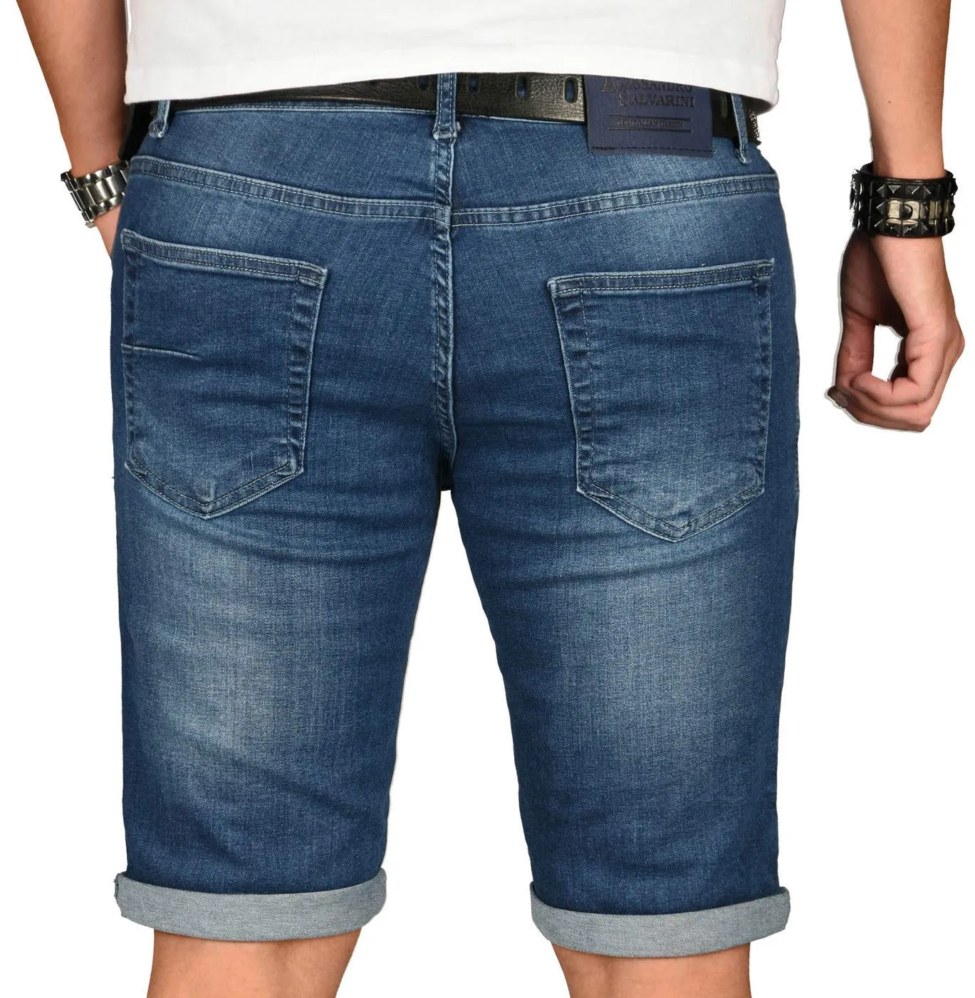 Alessandro Salvarini Herren Jeansshorts Slim Schwarz Used 30W Sommer