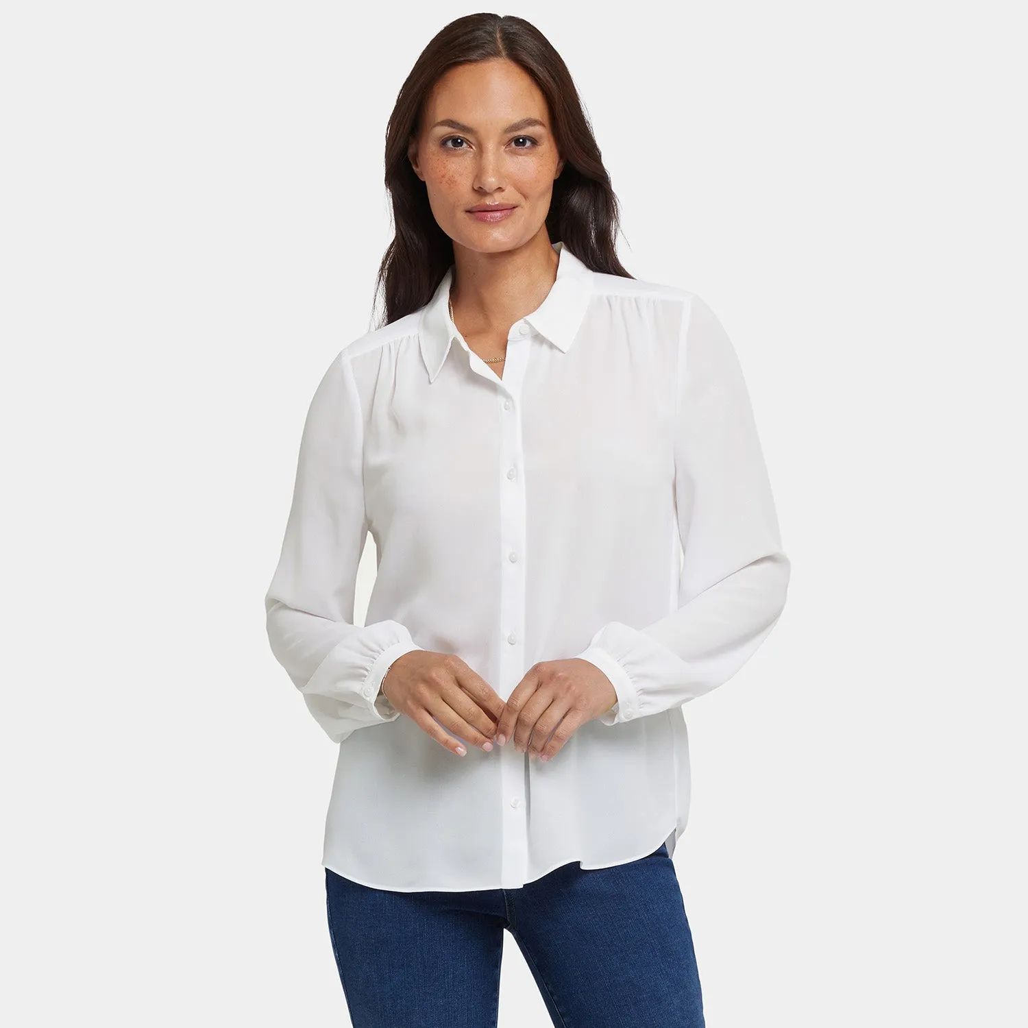 NYDJ Modern Bluse Optic White mit Kellerfalte