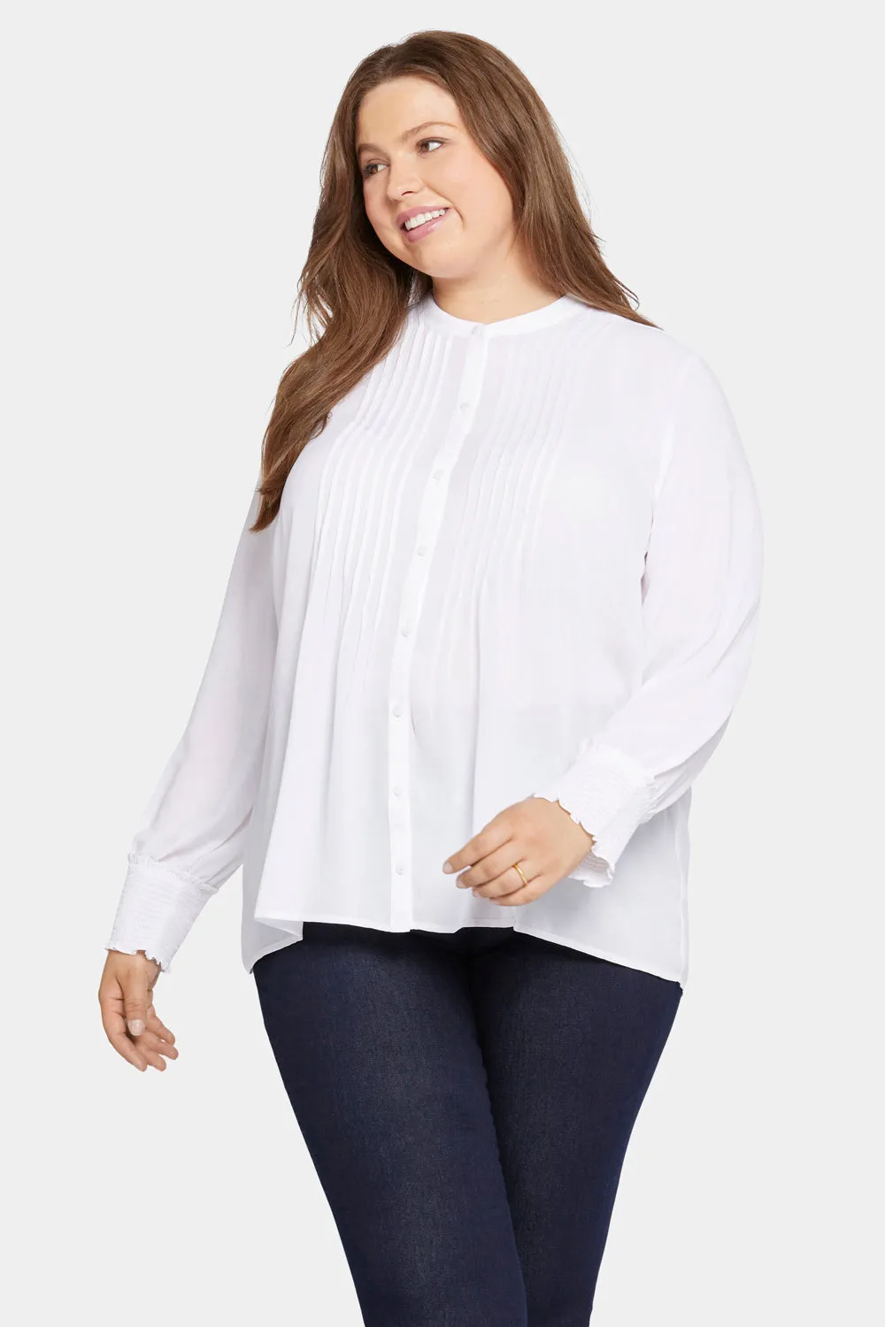 NYDJ Pleated Peasant Bluse Optic White Plus Size weiß