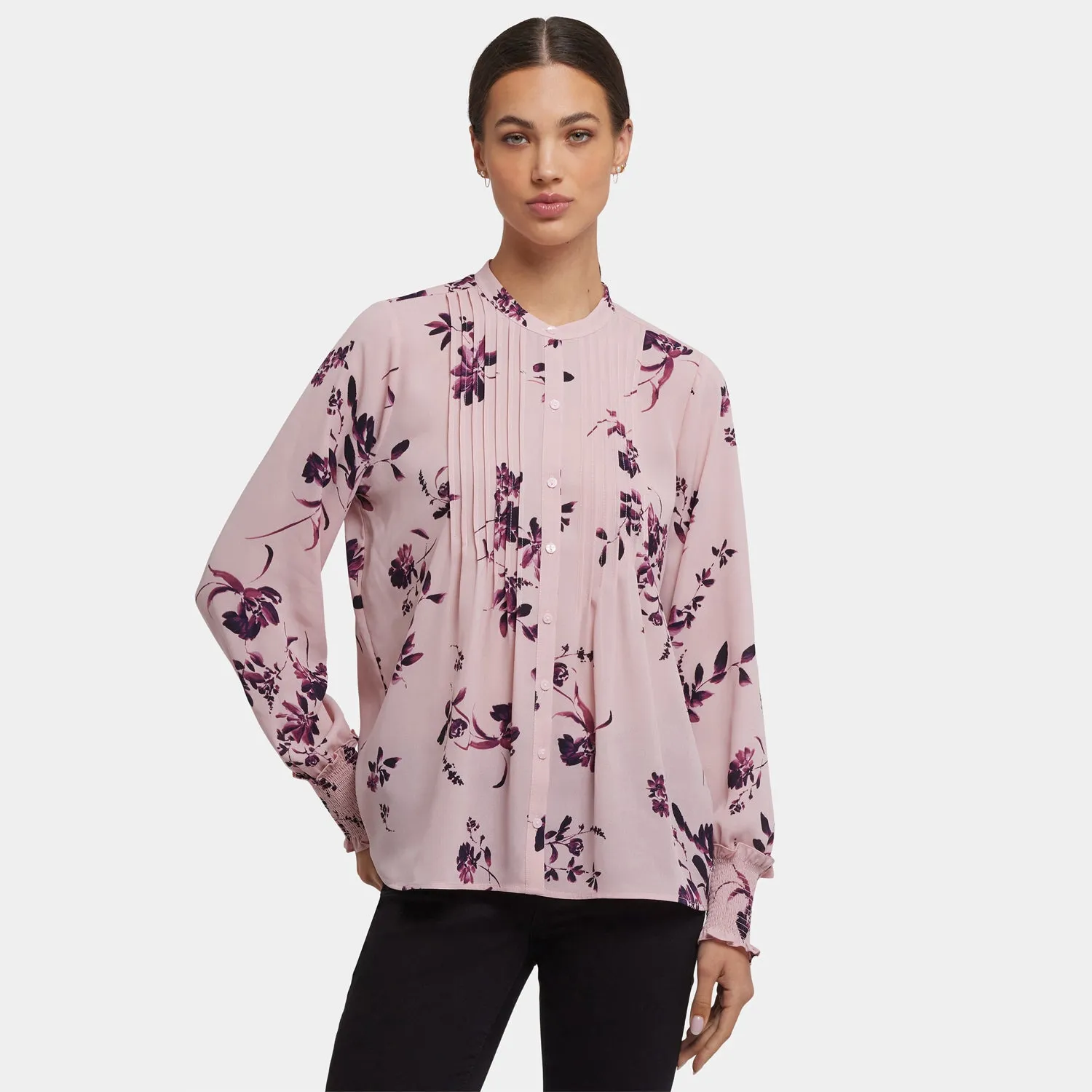 NYDJ Pleated Peasant Bluse Petit Palais gerafft
