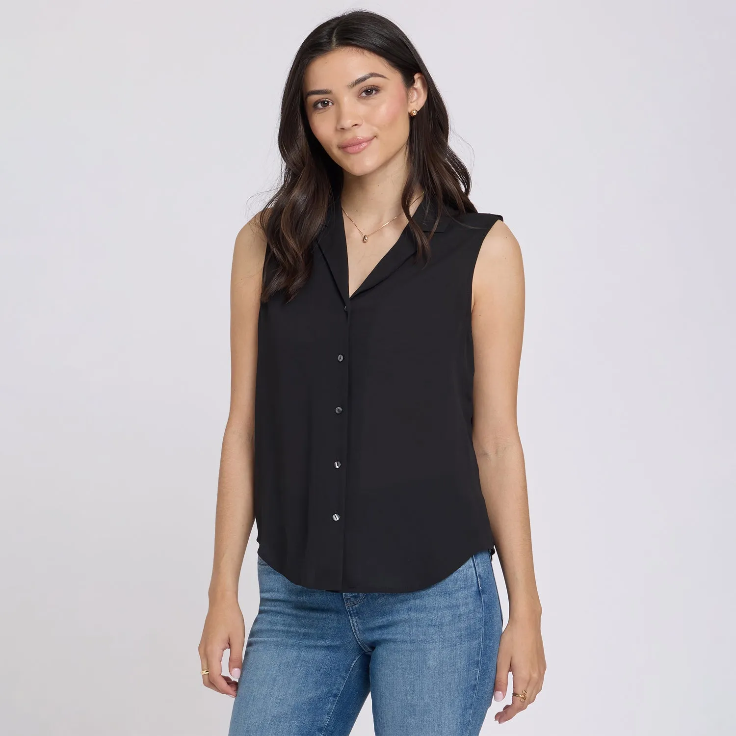 NYDJ Gabrielle ärmellose Bluse Schwarz Georgette