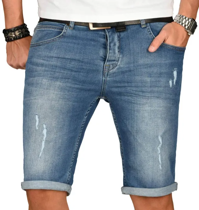 Alessandro Salvarini Designer Jeans Shorts Herren Schwarz Used W29