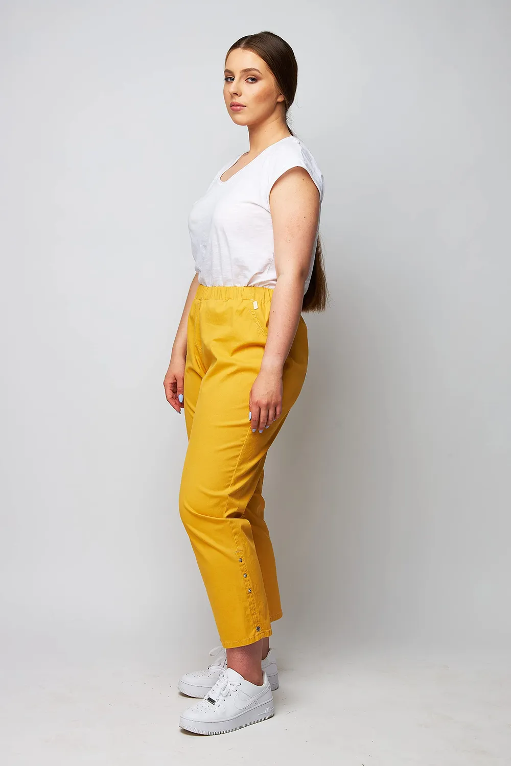 Wille Schlupfhose Jeans Damen ockergelb bequem Gummizug