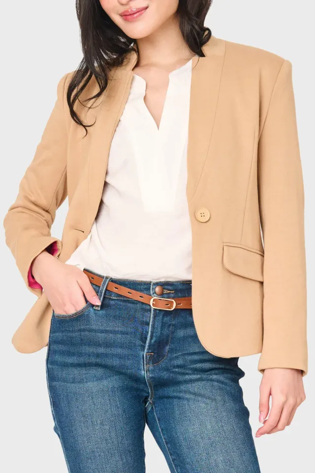 Gibsonlook Notch Collar Blazer Cappuccino Strick