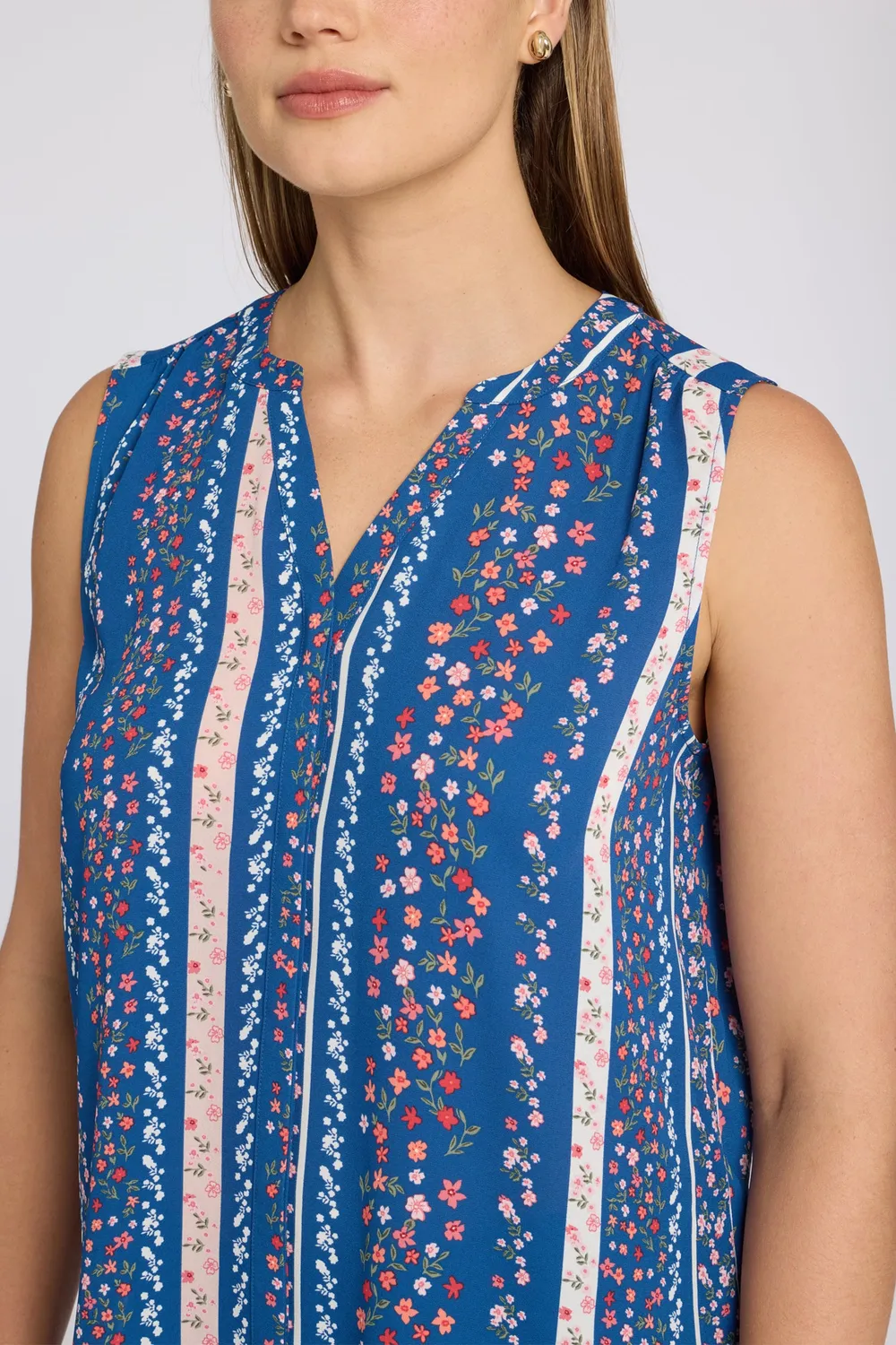 NYDJ Pintuck Ärmellose Bluse Floral Ribbons