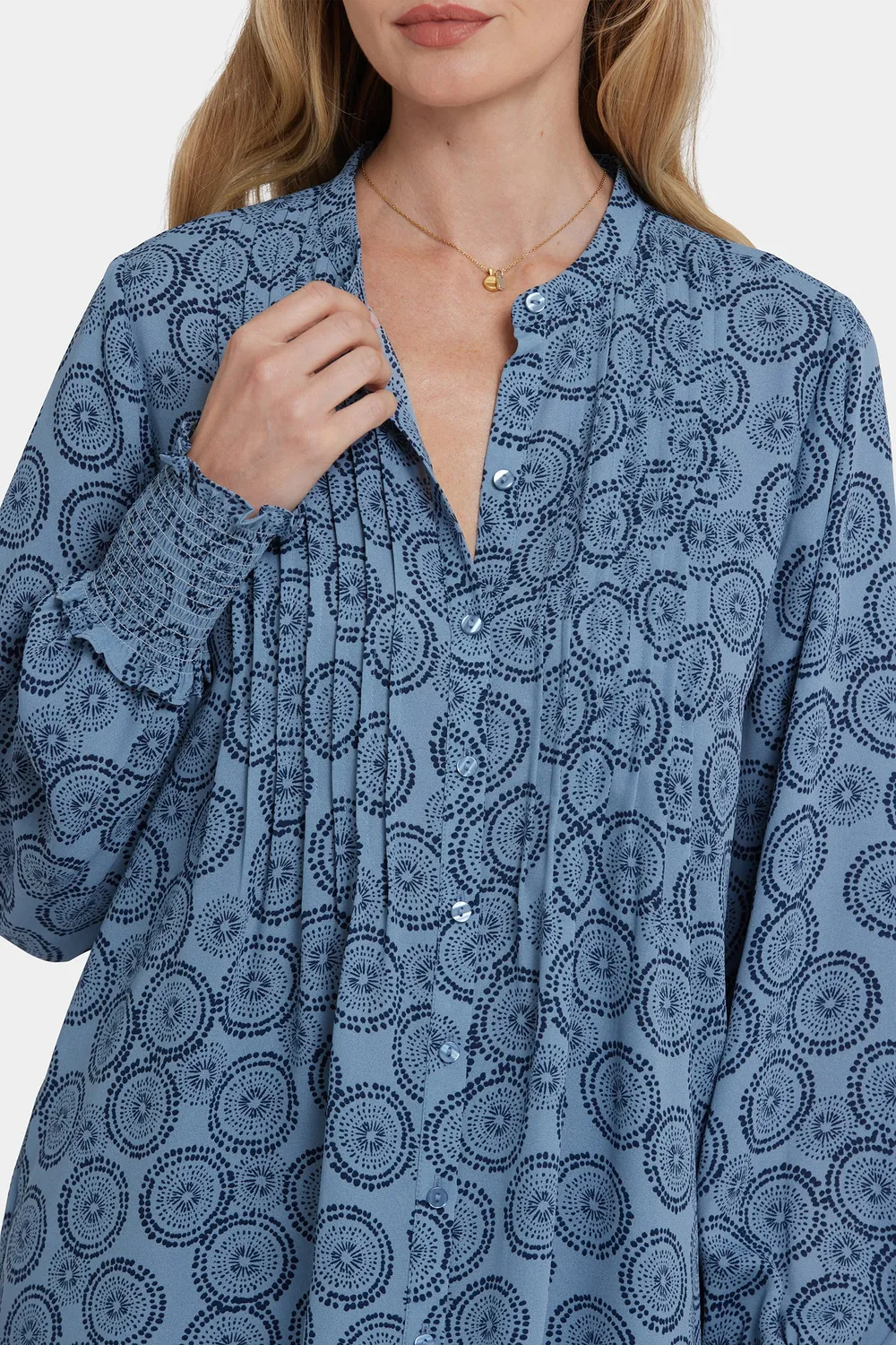 NYDJ Pleated Peasant Bluse Rain Garden Langarm