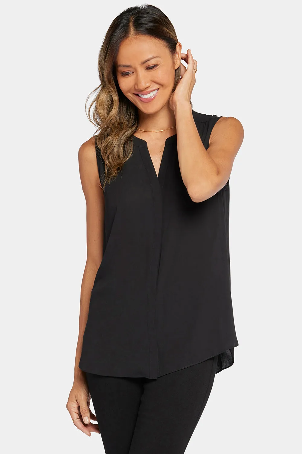 NYDJ Sleeveless Pintuck Bluse Schwarz