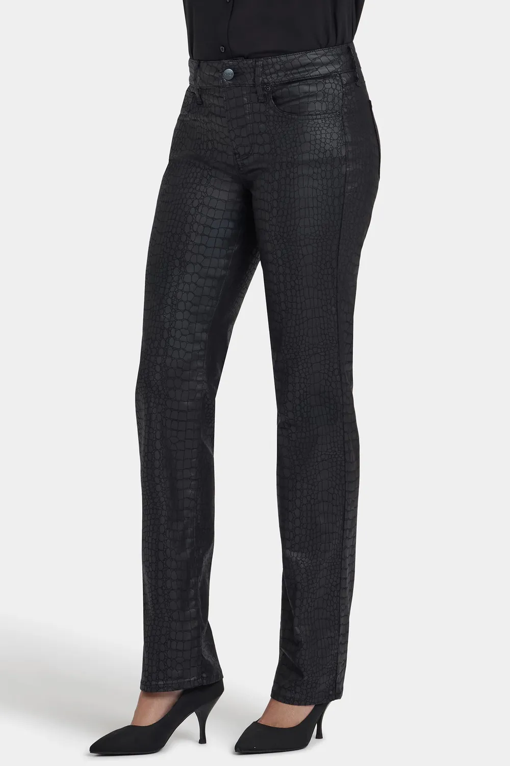 NYDJ Marilyn Straight Jeans Black Coated Python