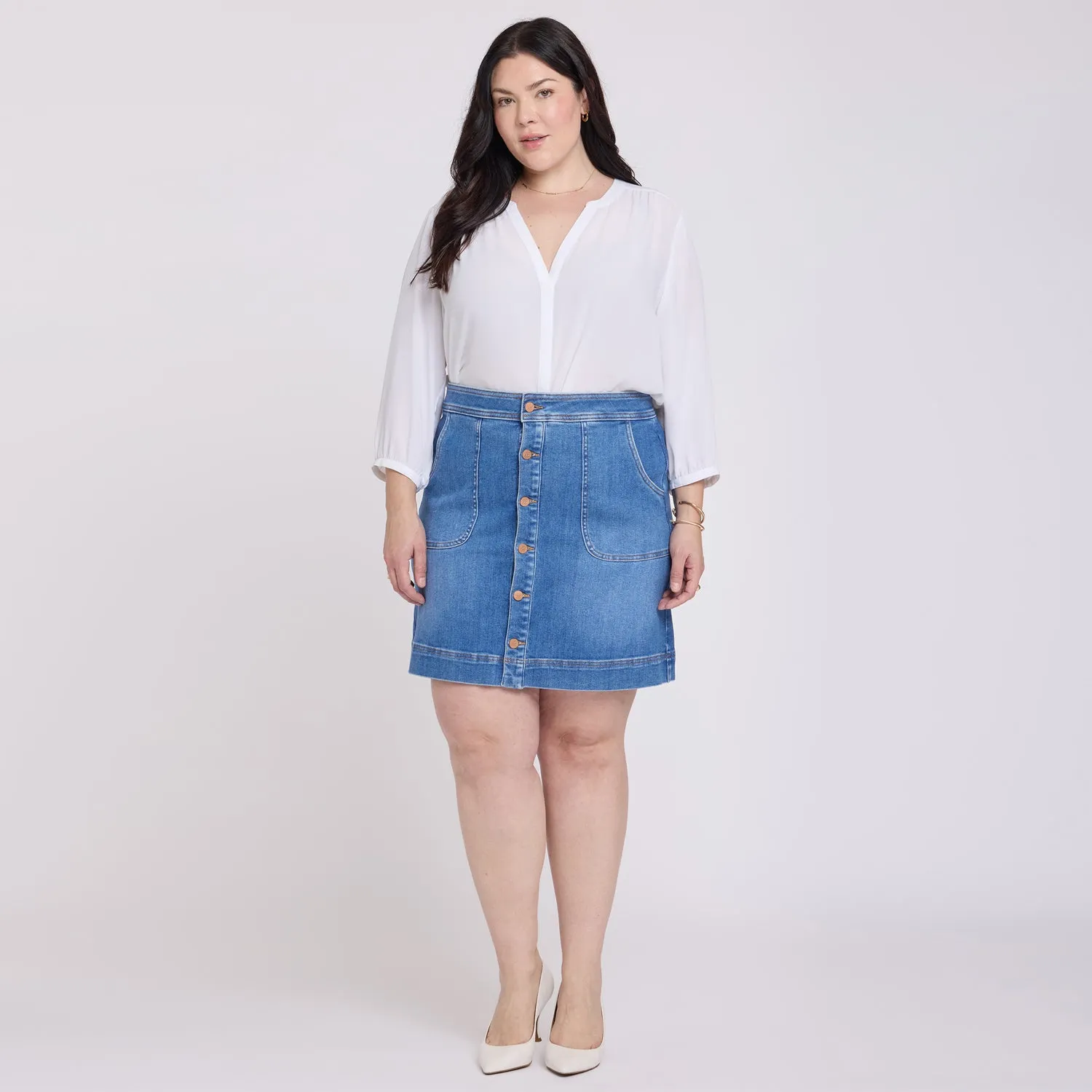 NYDJ High Rise A-Line Utility Jeansrock Blue Paradise blau