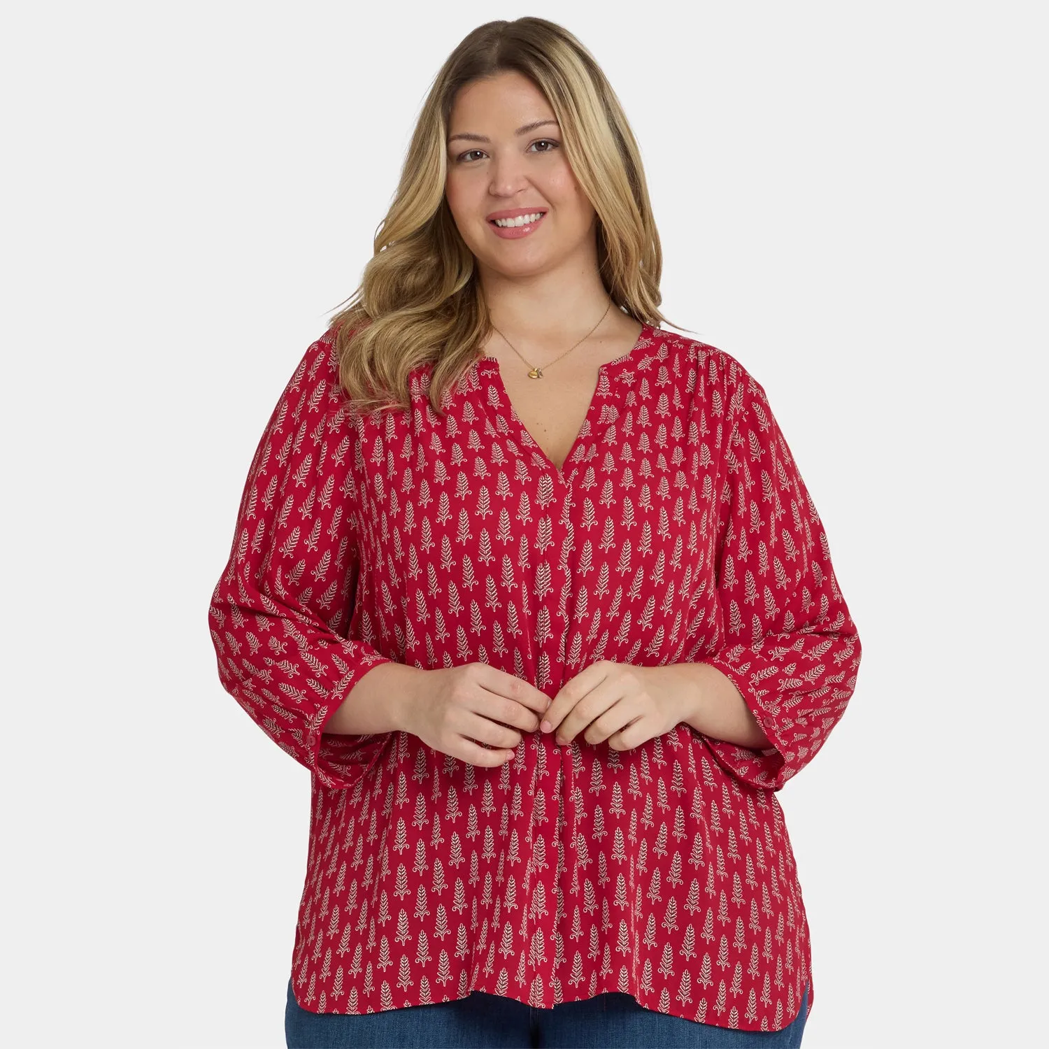 NYDJ Pintuck Plus Size Bluse 3/4-Arm Jacqueline
