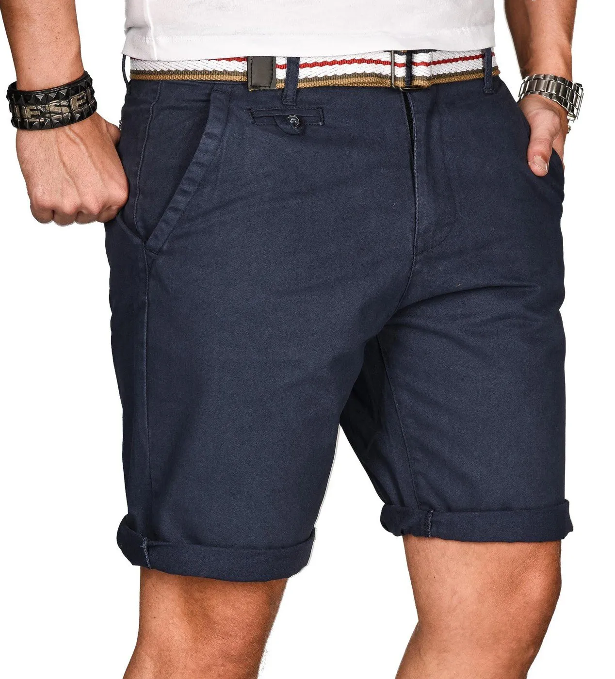 Alessandro Salvarini AS-096 Bermuda Shorts Weiß mit Gürtel Baumwolle