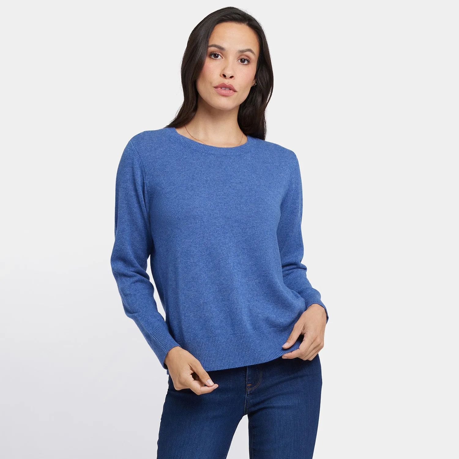 NYDJ Cashmere Essential Crewneck Pullover Heather Blue
