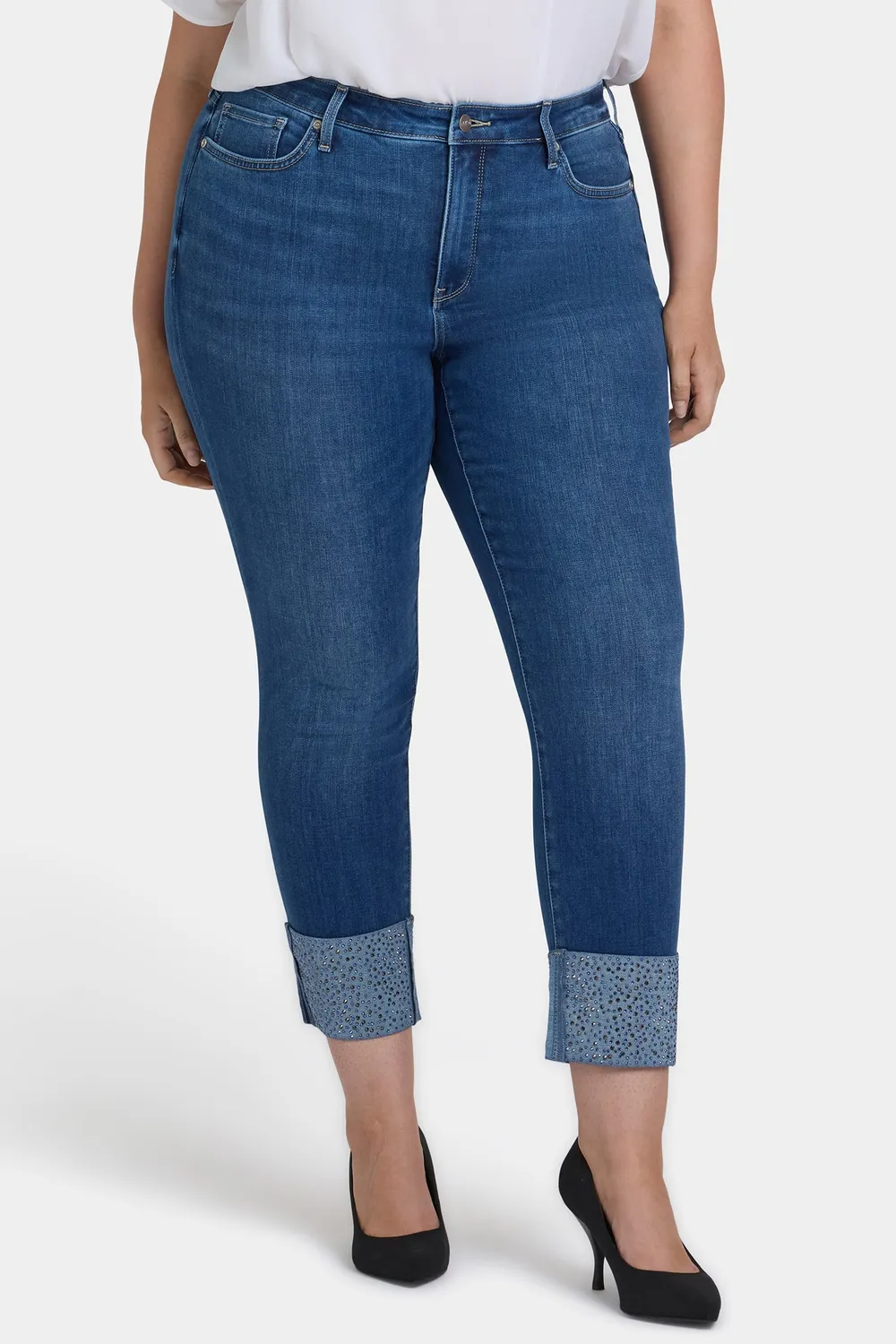 NYDJ Sheri Slim Ankle Jeans Plus Vintage Lapis mit Strass