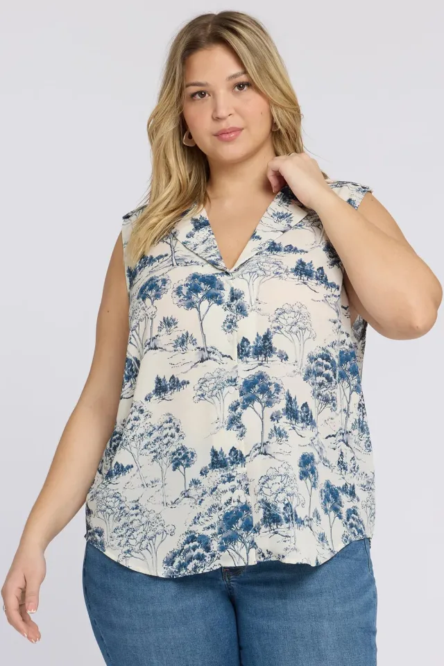 NYDJ Gabrielle Sleeveless Blouse Plus Size Bluse Le Parc gemustert
