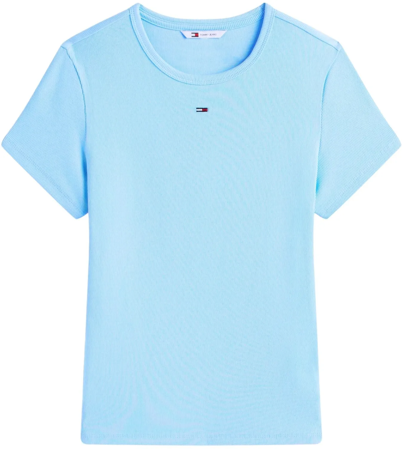Tommy Jeans Essential Rib T-Shirt Damen L Hellblau Slim