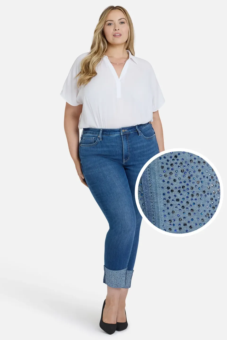 NYDJ Sheri Slim Ankle Jeans Plus Vintage Lapis mit Strass