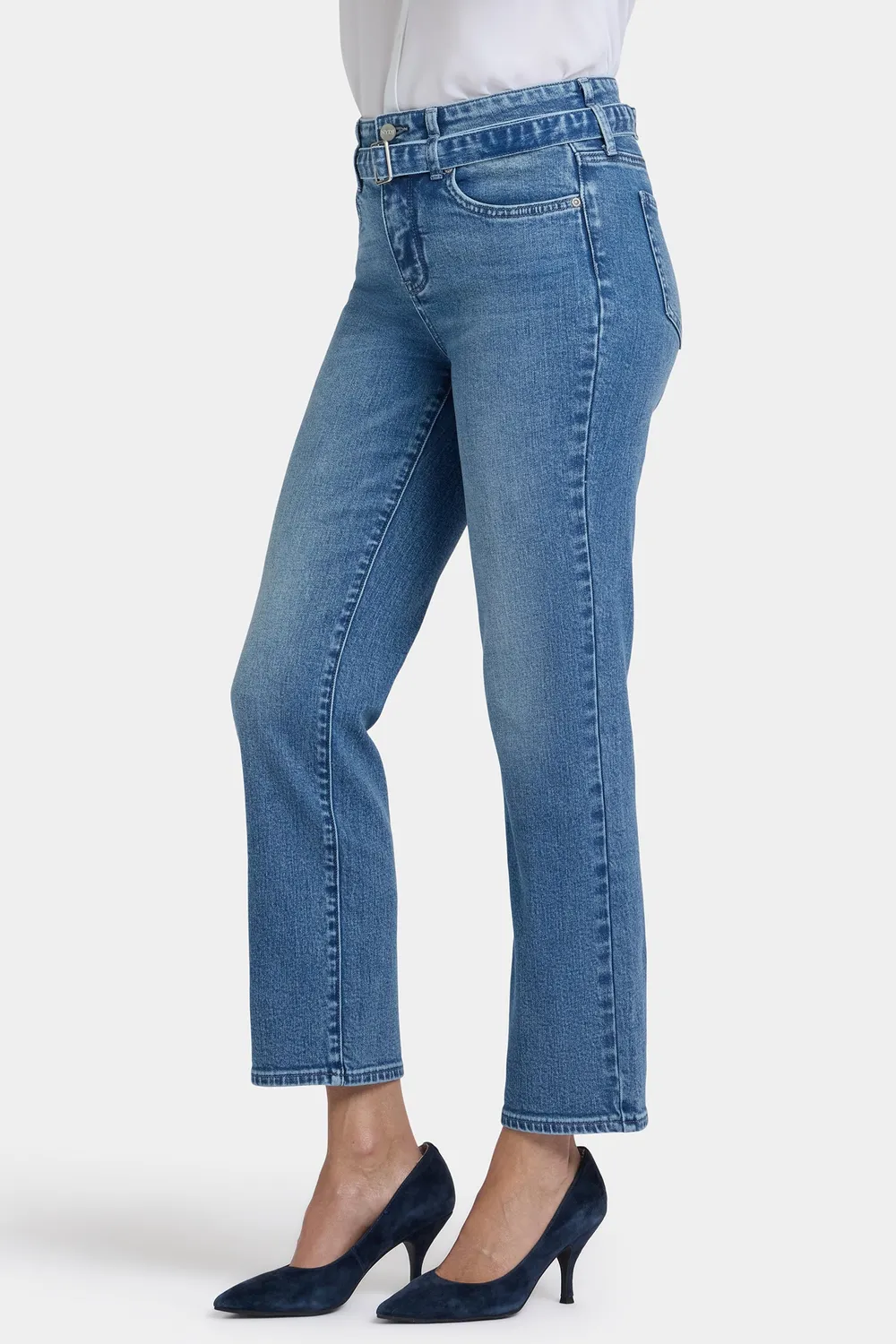 NYDJ Marilyn Straight Ankle Jeans Washed Crystal High Rise