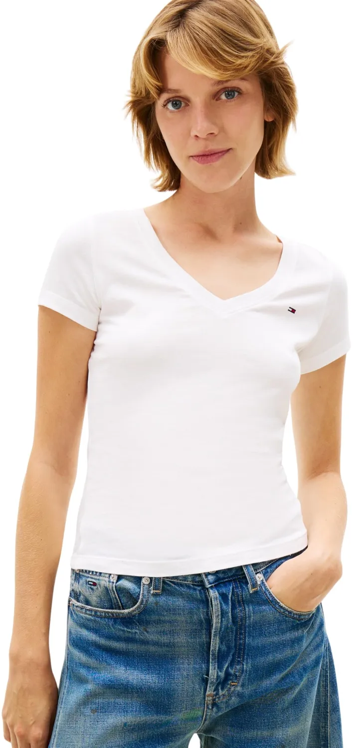 Tommy Jeans 2er Pack Damen T-Shirt V-Ausschnitt Ecru Rosa