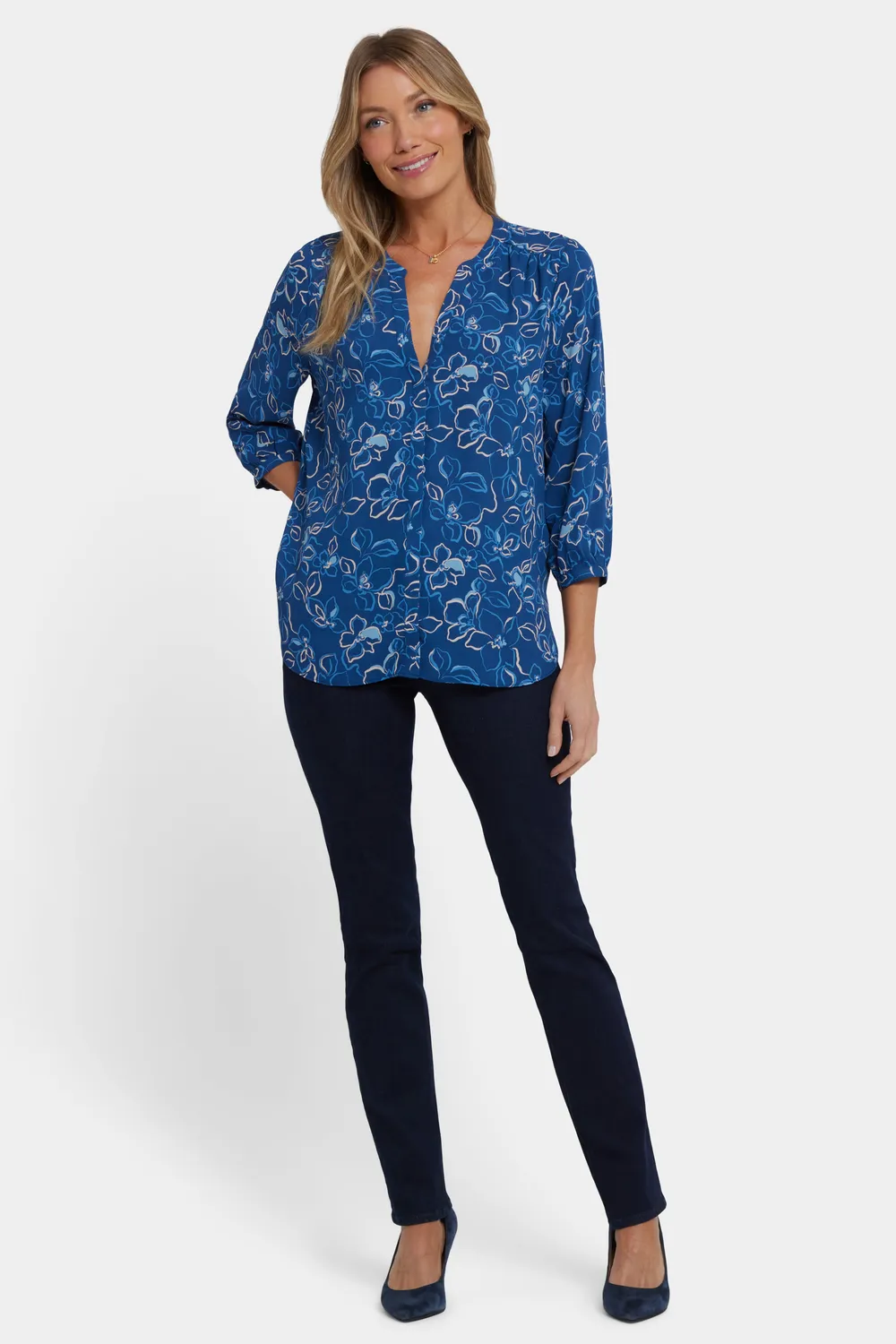 NYDJ Pintuck Bluse Fleur dYvette floral 3/4-Arm