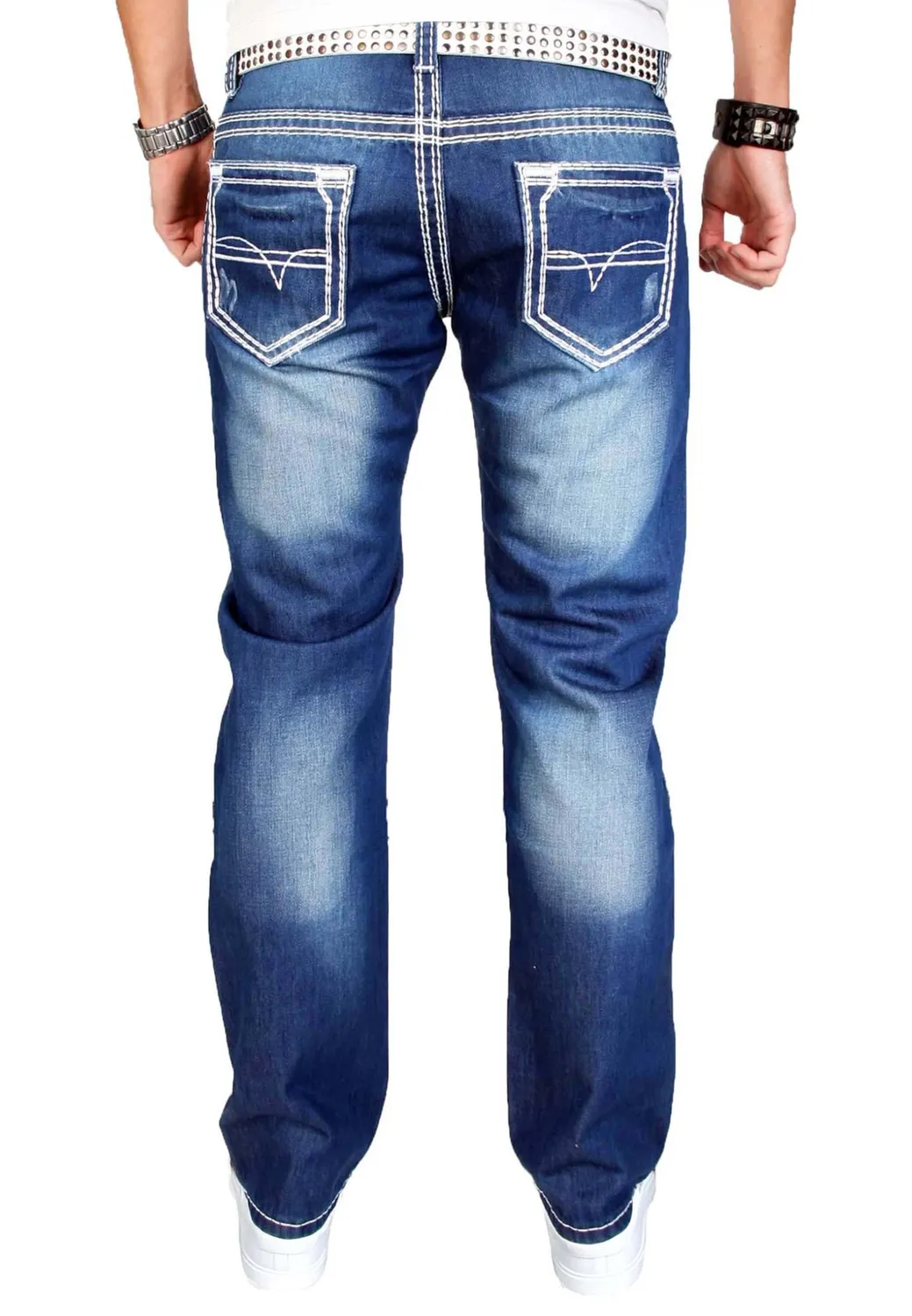 Alessandro Salvarini AS011 Herren Jeans Regular Blau Stonewash 42W/36L