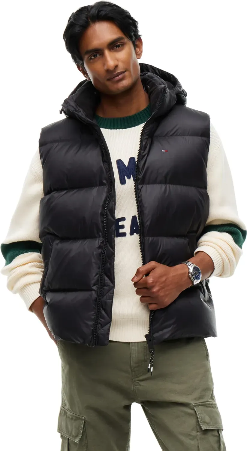 Tommy Jeans Essential Down Vest Herren Weste Schwarz Kapuze