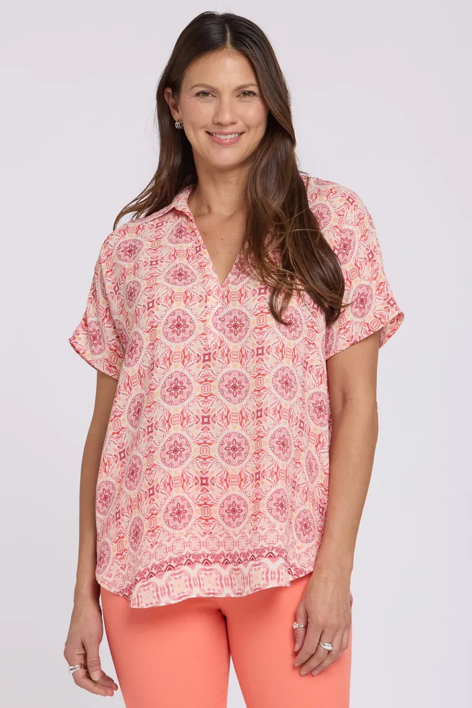 NYDJ Becky Kurzarm Bluse The Paloma gemustert