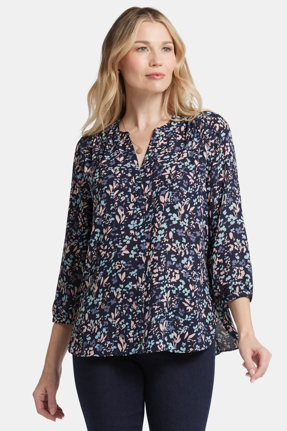 NYDJ Pintuck Blouse Bluebonnet Trail Blau