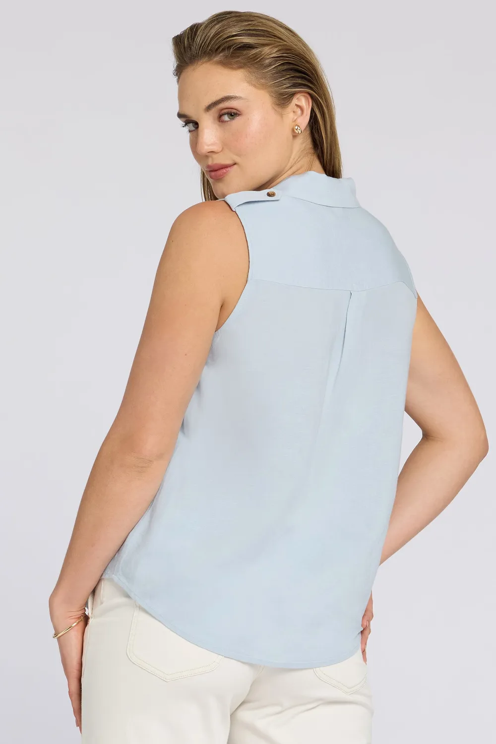 NYDJ Gabrielle Bluse Blue Clover ärmellos Leinenmix
