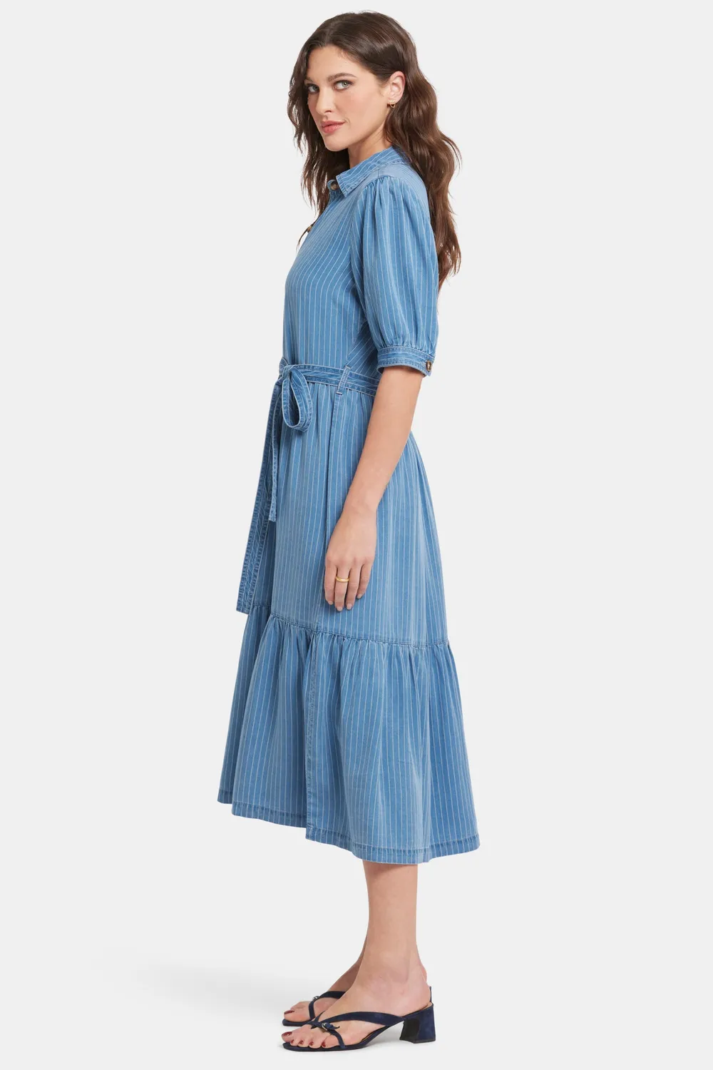 NYDJ Kate Ruffle Kleid Light Marine gestreift