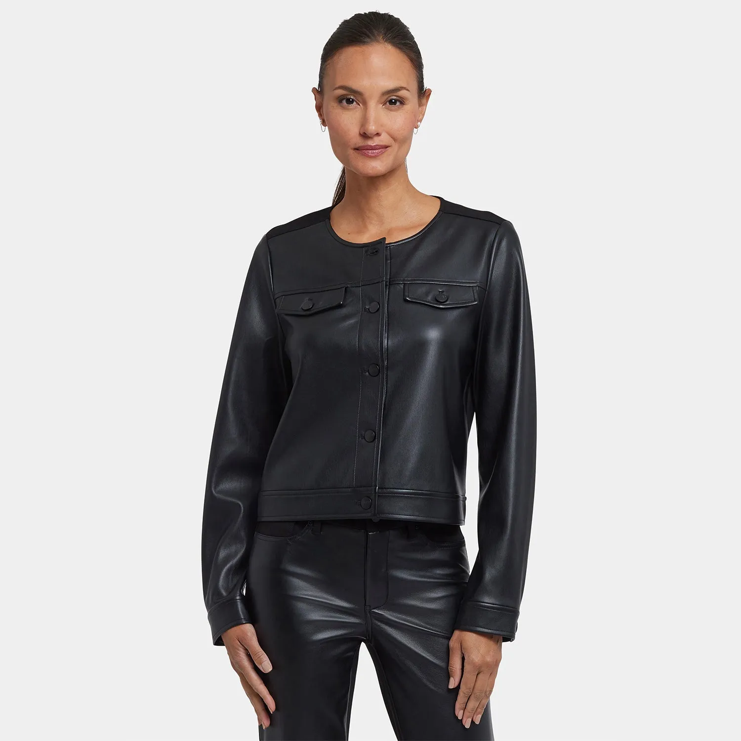 NYDJ Vanessa Jacke Schwarz Kunstleder