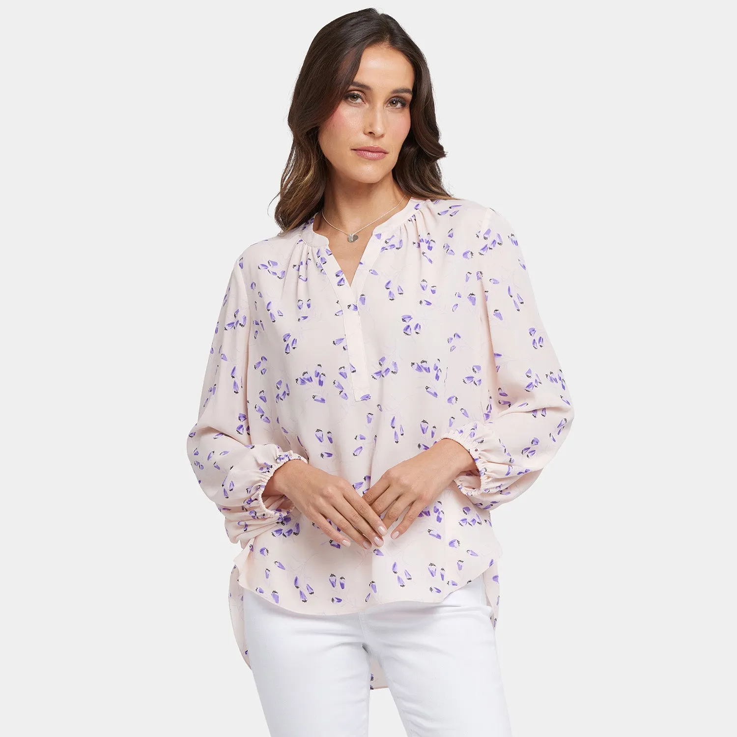 NYDJ Puff Sleeved Popover Bluse Serra de Mar Puffärmel