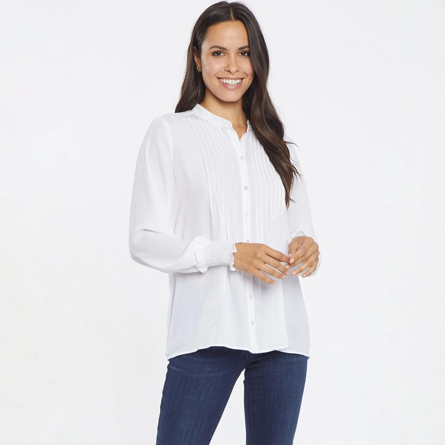 NYDJ Pleated Peasant Bluse Optic White Weiß