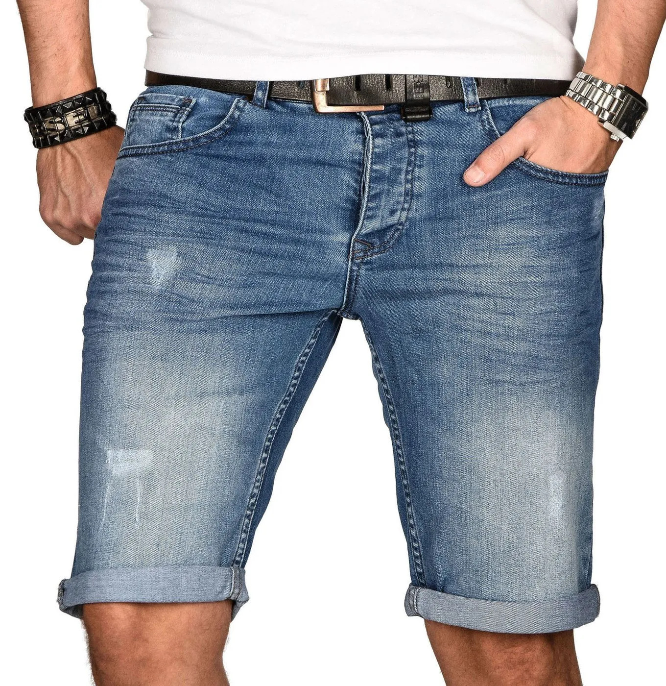 Alessandro Salvarini Jeansshorts Herren Slim Blau Used