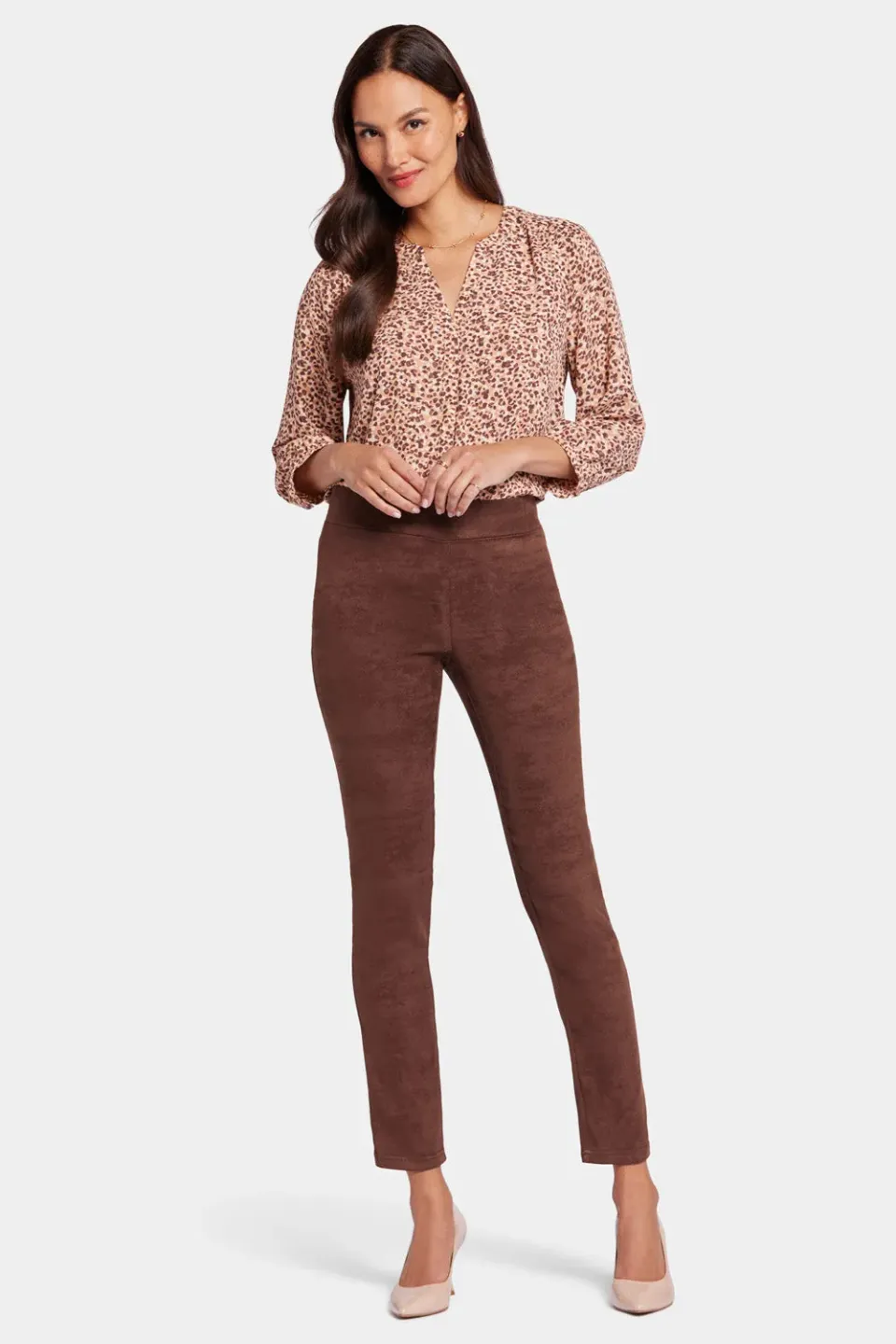 NYDJ Basic Legging Hose Dunkelbraun Wildlederoptik