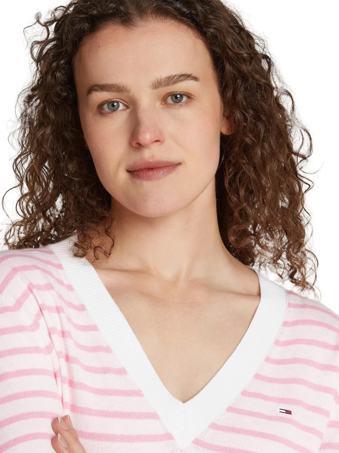 Tommy Jeans V-Ausschnitt Pullover Ballet Pink Stripe XL