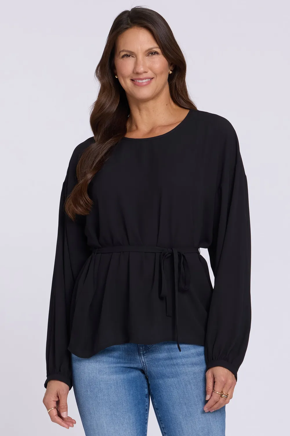 NYDJ Chelsea Bluse Schwarz mit Bindeband