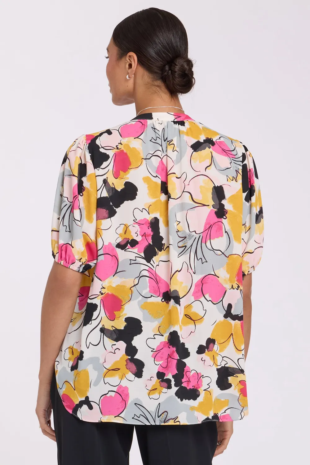 NYDJ Popover Bluse Puffärmel Floral Ballet Kurzarm
