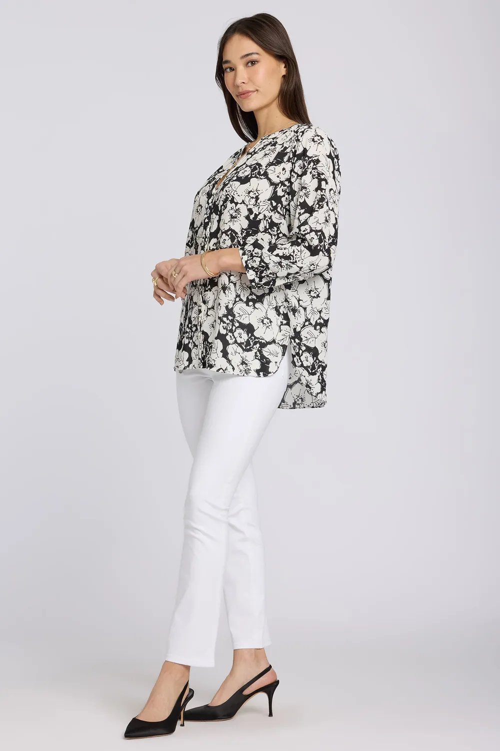 NYDJ Pintuck Bluse Poignant Poppies Floral