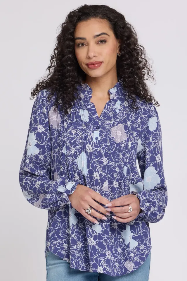 NYDJ Pleated Front Tunic Bluse Poppies at Dusk Langarm