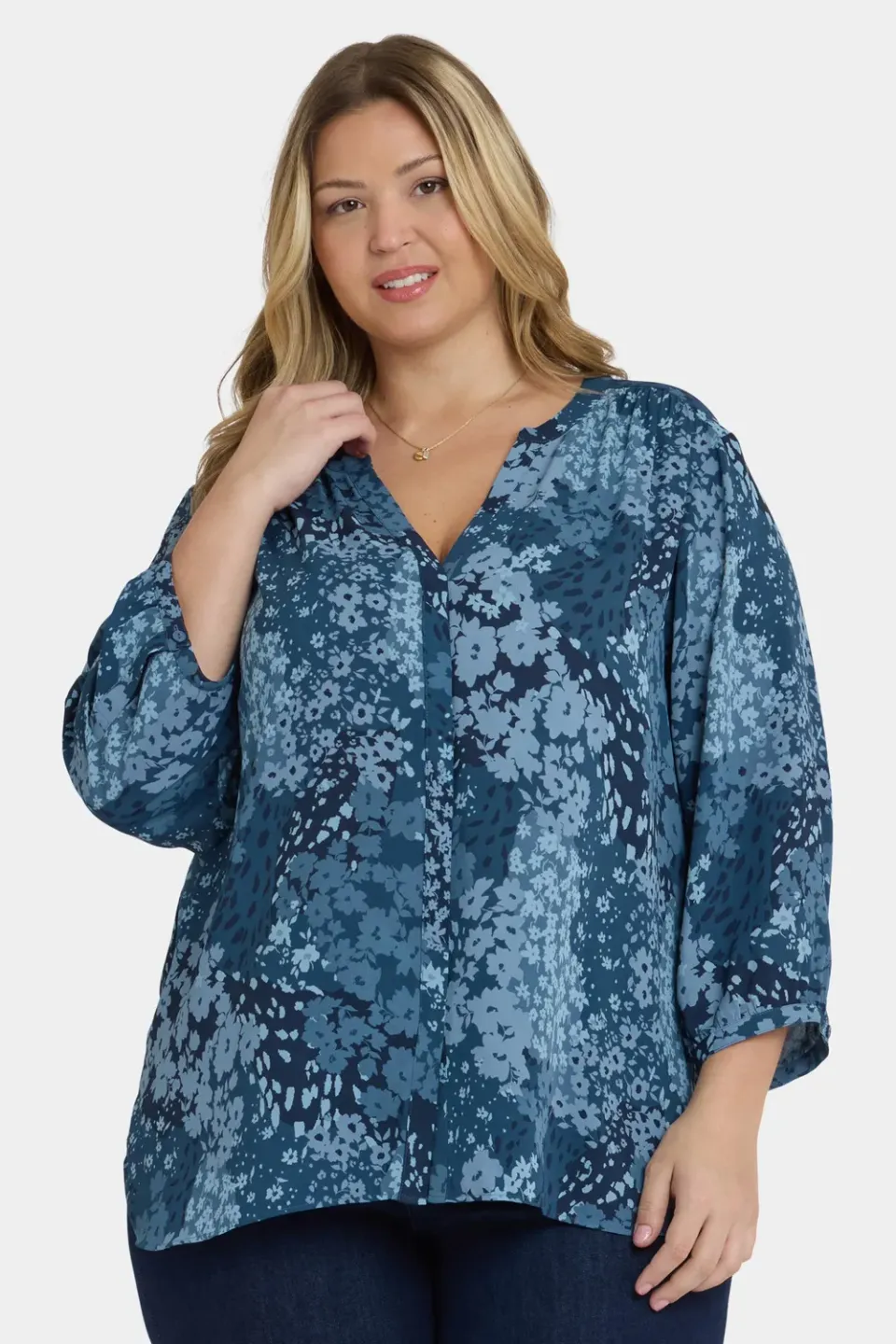 NYDJ Pintuck Bluse Belleville Plus Floral 3/4-Arm