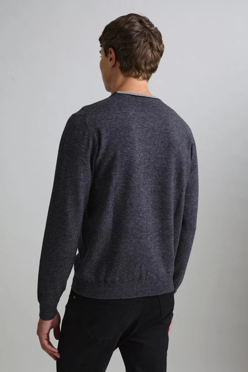 Jeckerson Girocollo Cardato Pullover Herren stahlgrau Wolle