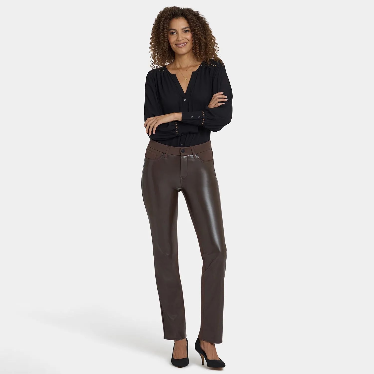 NYDJ Marilyn Straight Hose Coffee Bean Kunstleder Ponte