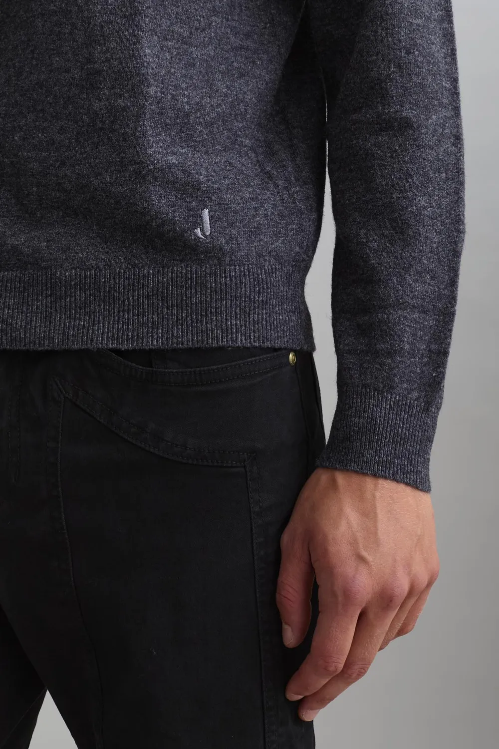 Jeckerson Girocollo Cardato Pullover Herren stahlgrau Wolle